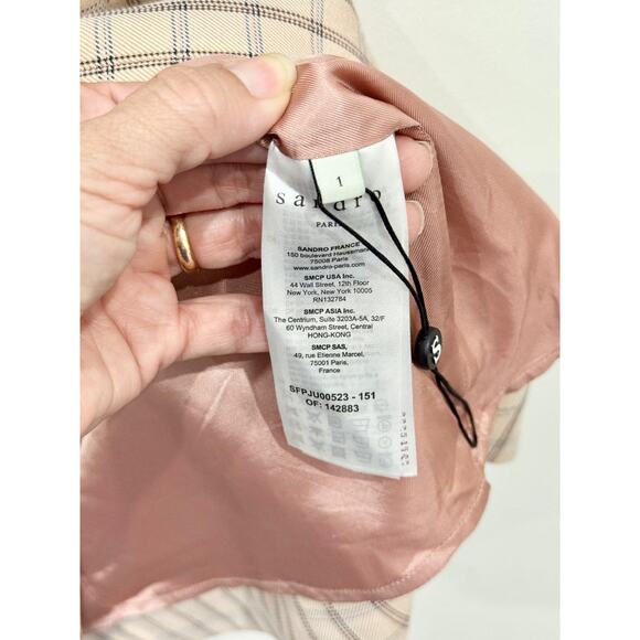 Sandro Meredith Checkered Twill Mini Faux Wrap Skirt Nude Beige Women's Size 1 - Picture 7 of 8